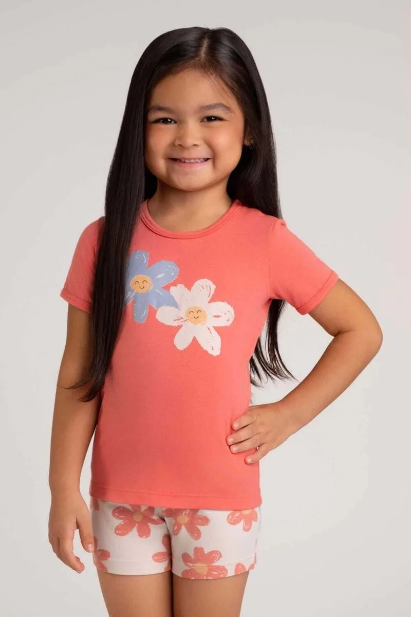 Pijama curto algodão e modal floral infantil - Dedeka - foto 1