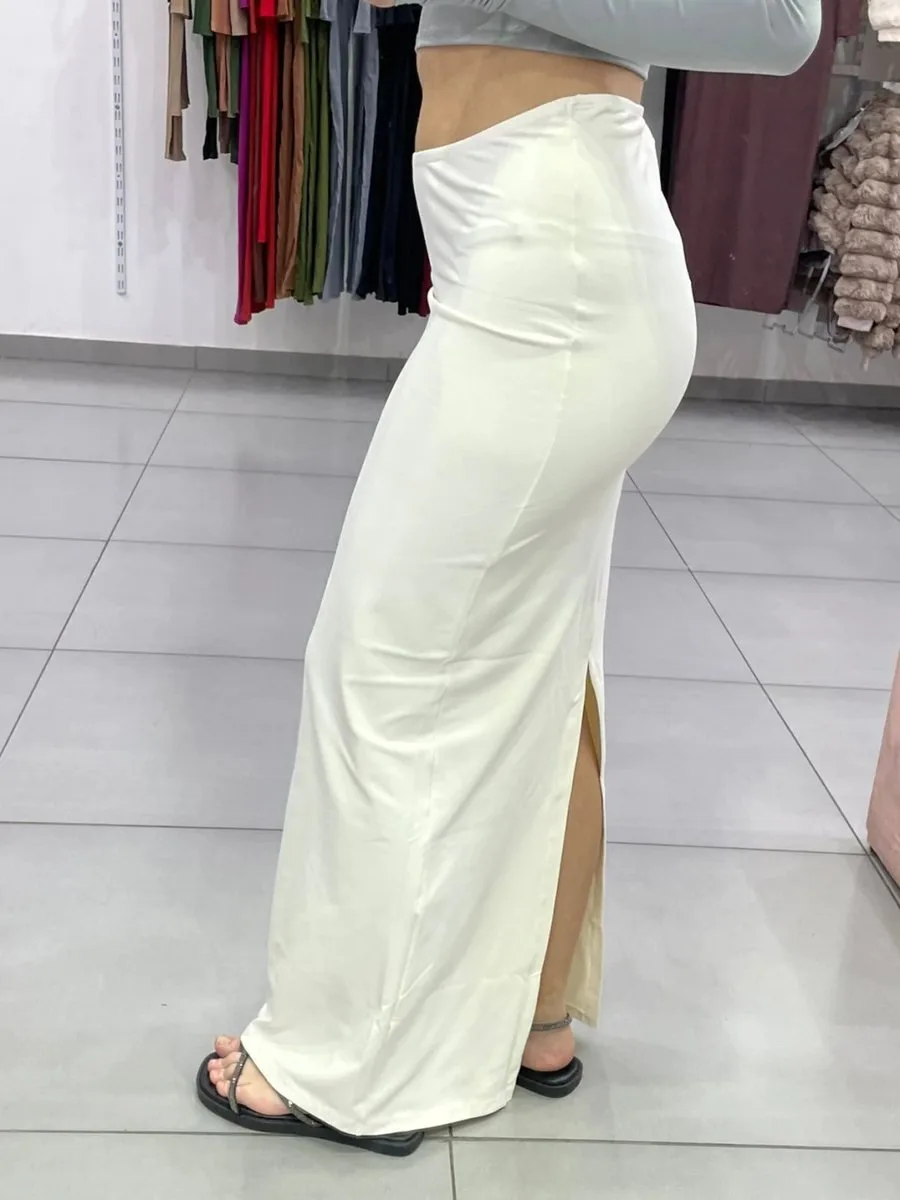 Saia Poliamida Longa Com Fenda Atrás Off White - foto 2