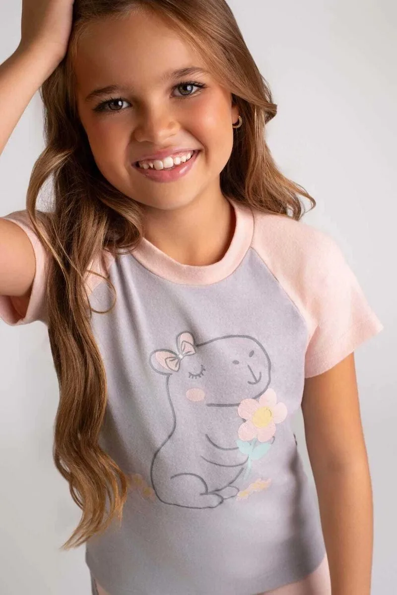 Pijama infantil melange rosa capivara - brilha no escuro - Dedeka - foto 1
