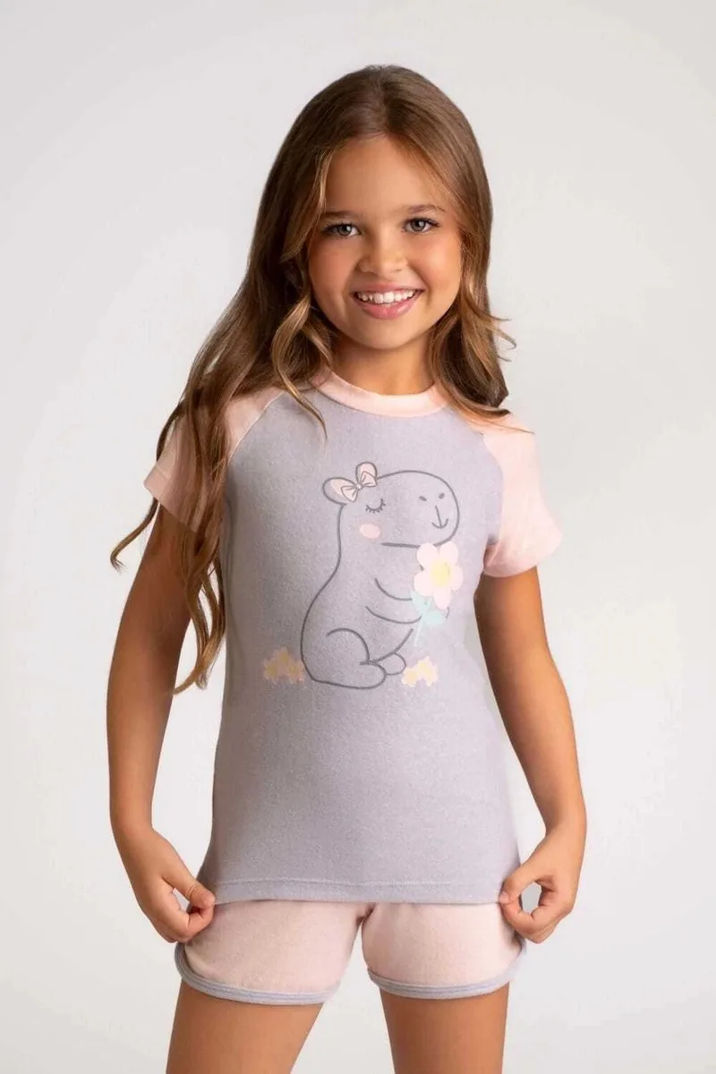Pijama infantil melange rosa capivara - brilha no escuro - Dedeka - foto 3