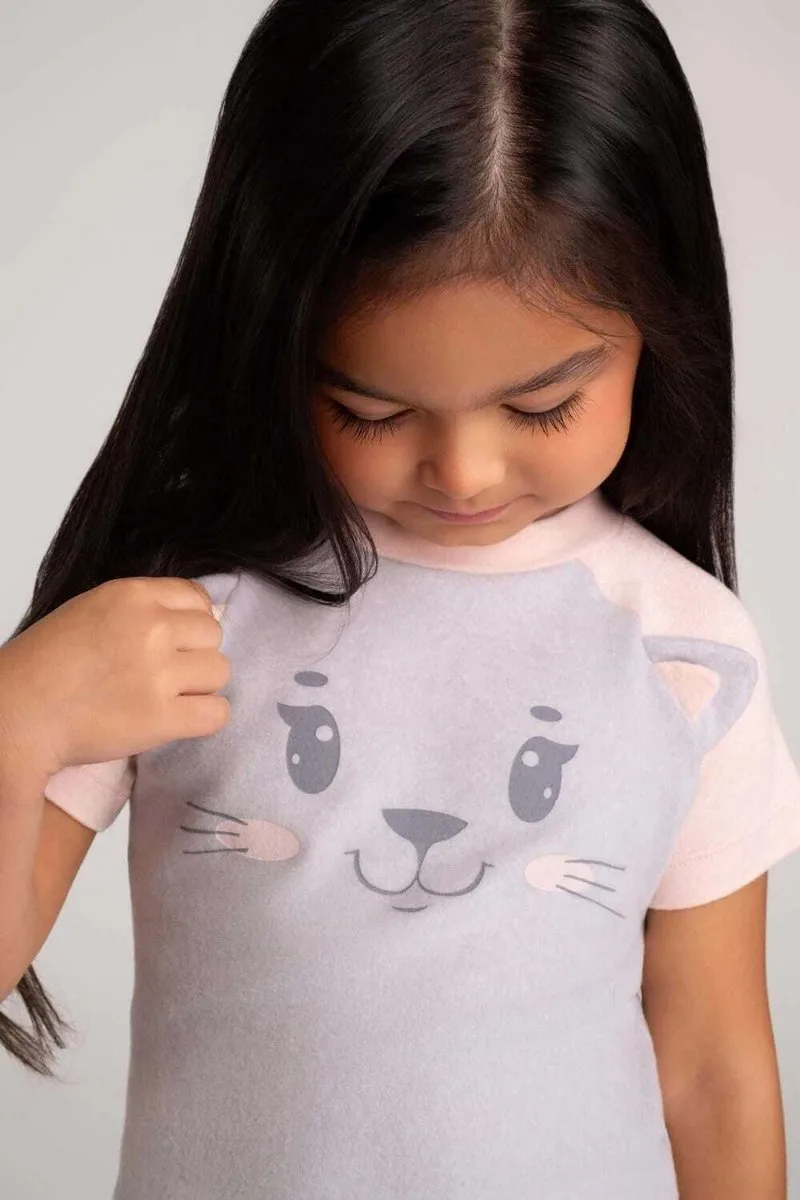 Pijama curto melange gatinha rosa infantil com aplicação - foto 2