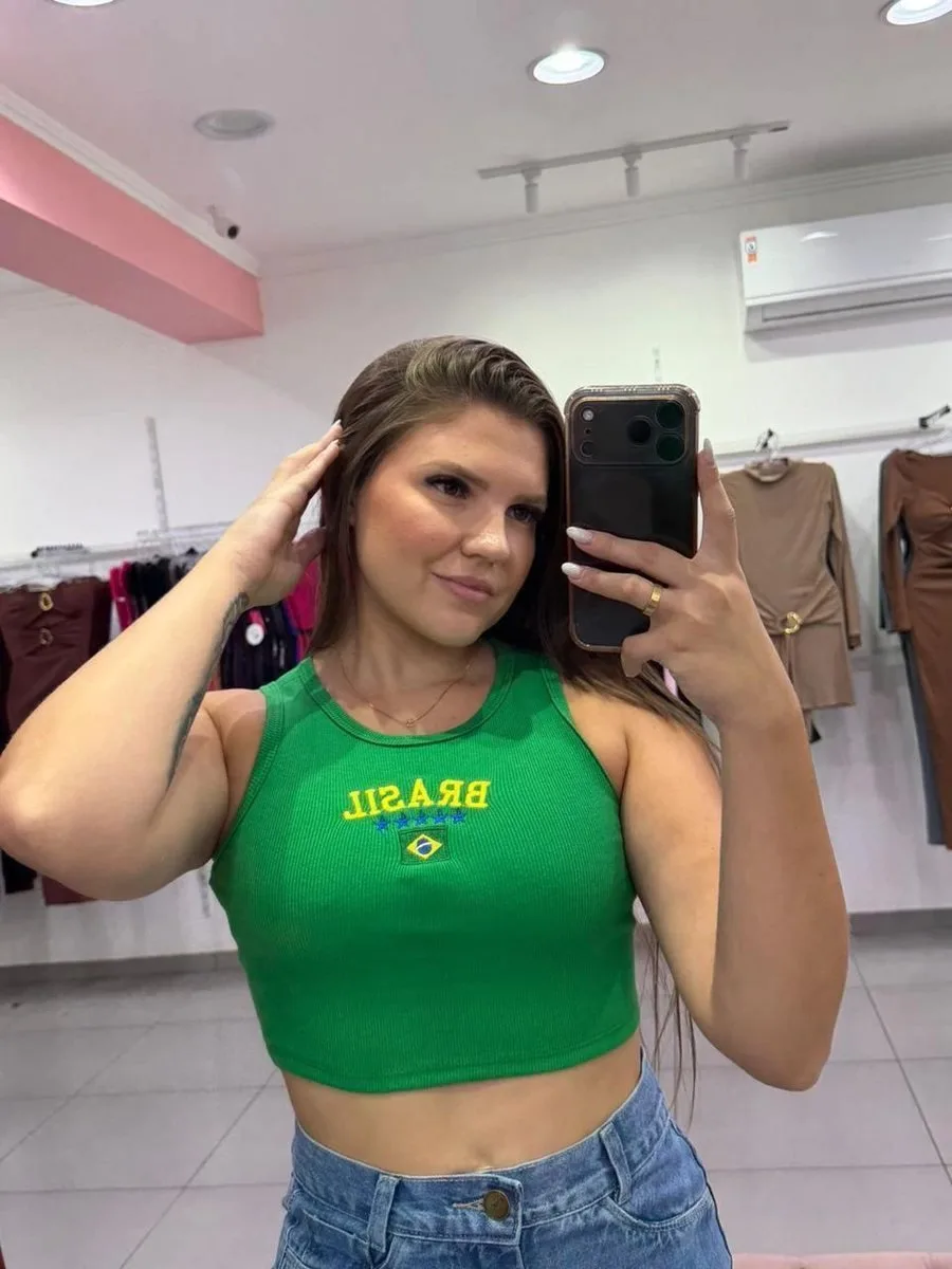 Cropped Canelado Regata Bandeira Brasil Verde - foto 1