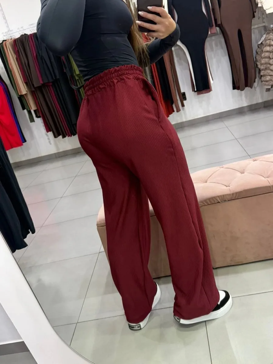 Calça Canelada Pantalona Bordo - foto 2