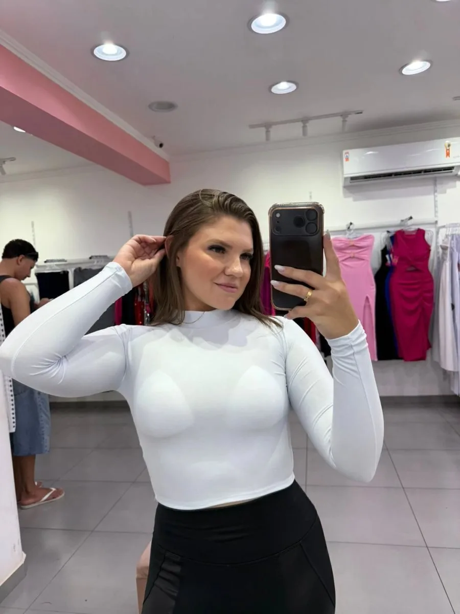 Cropped Suplex Com Gola E Manga Longa Branco - foto 1