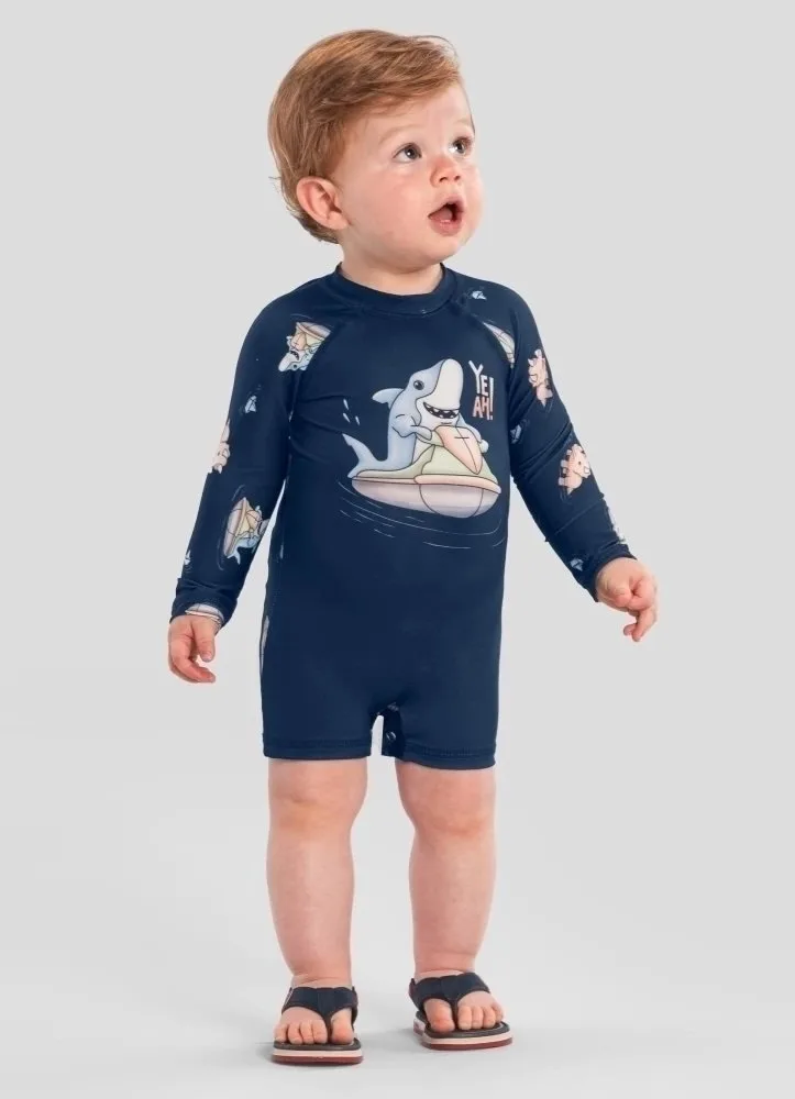 Macacão Infantil Praia Brandili com Proteção UV - Azul - foto 1