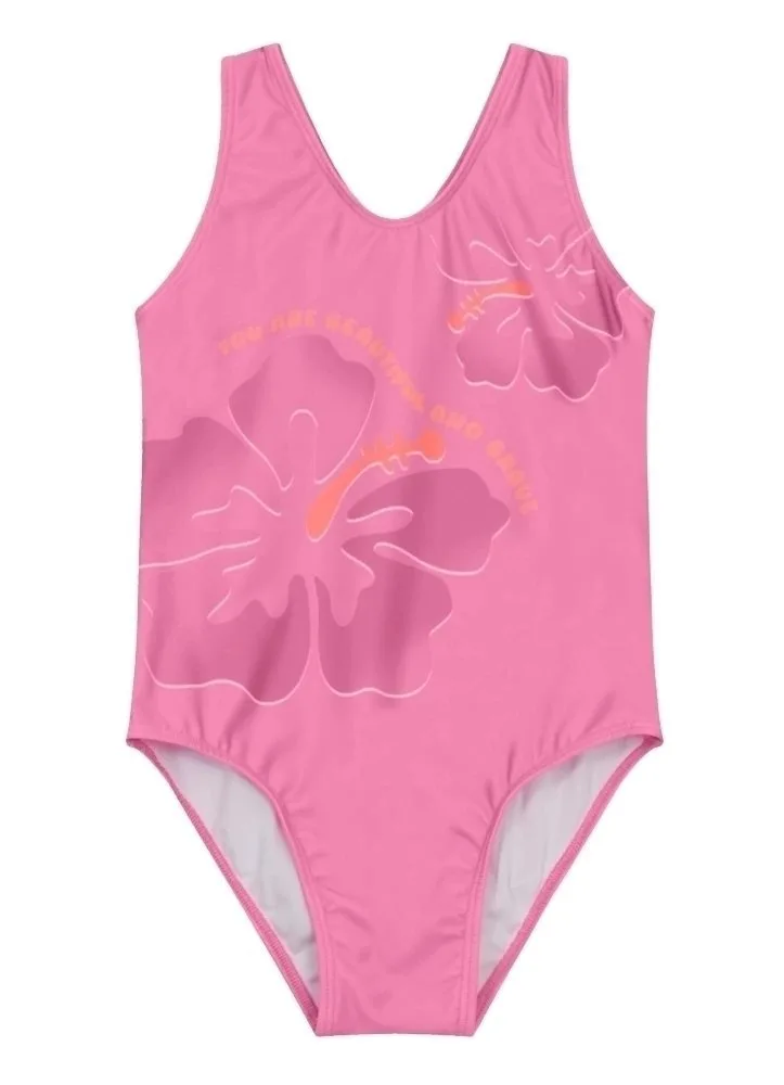 Maiô infantil menina de flores em malha UV Brandili - Rosa - foto 2