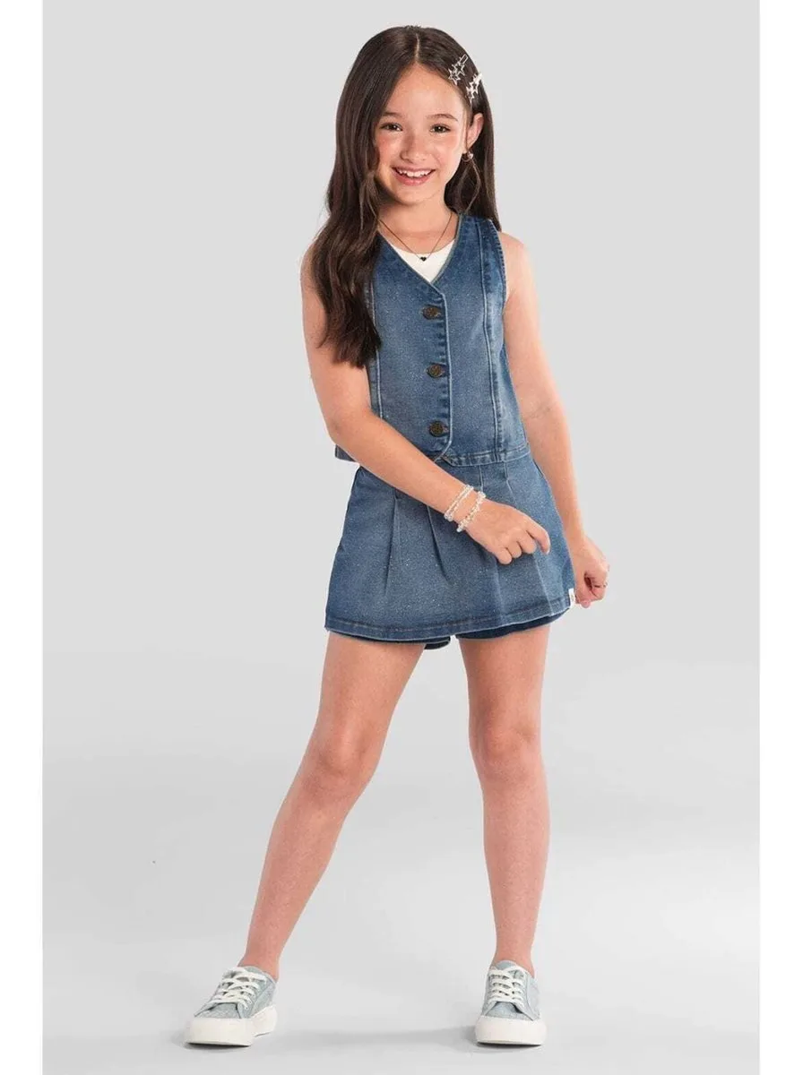 Shorts saia infantil menina em jeans Brandili - foto 1