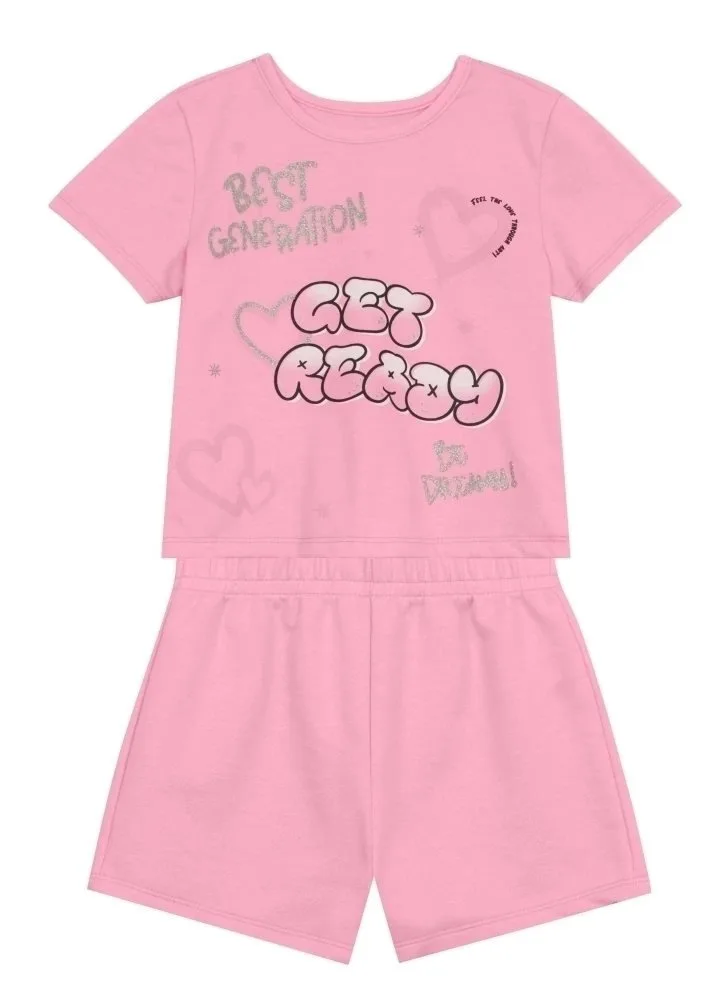 Conjunto infantil menina de corações Brandili - Rosa Néon - foto 1