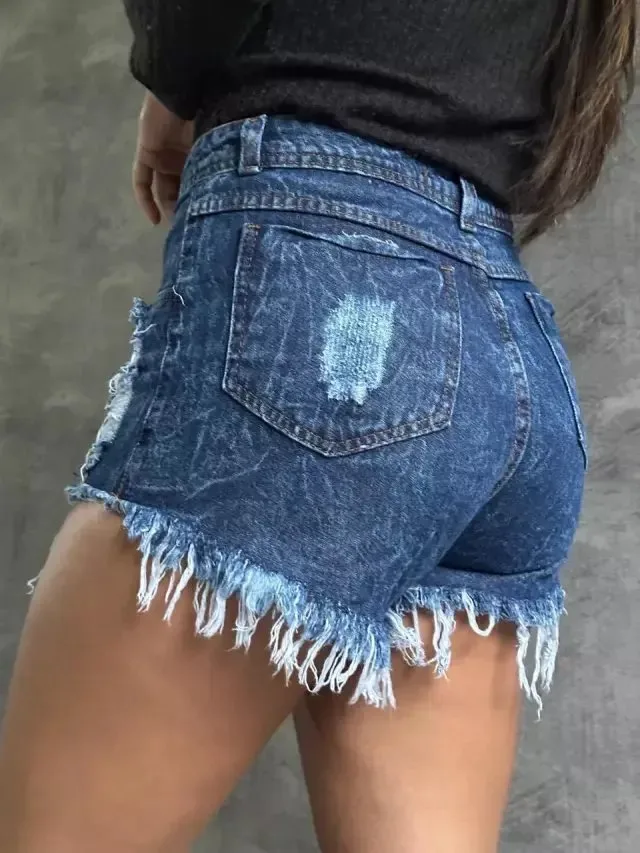Short Jeans Desfiando Botão Broze E Desfiado No Bolso - foto 2