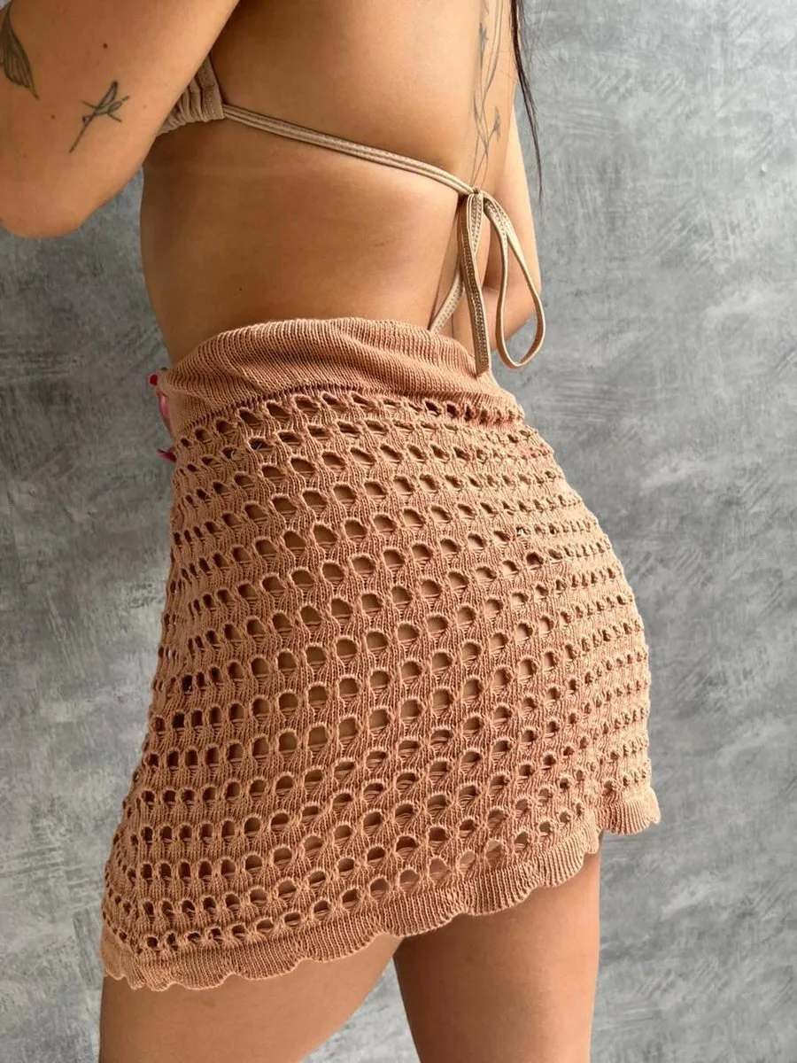 Saida De Praia Saia Cordinha De Regulagem Nude - foto 3