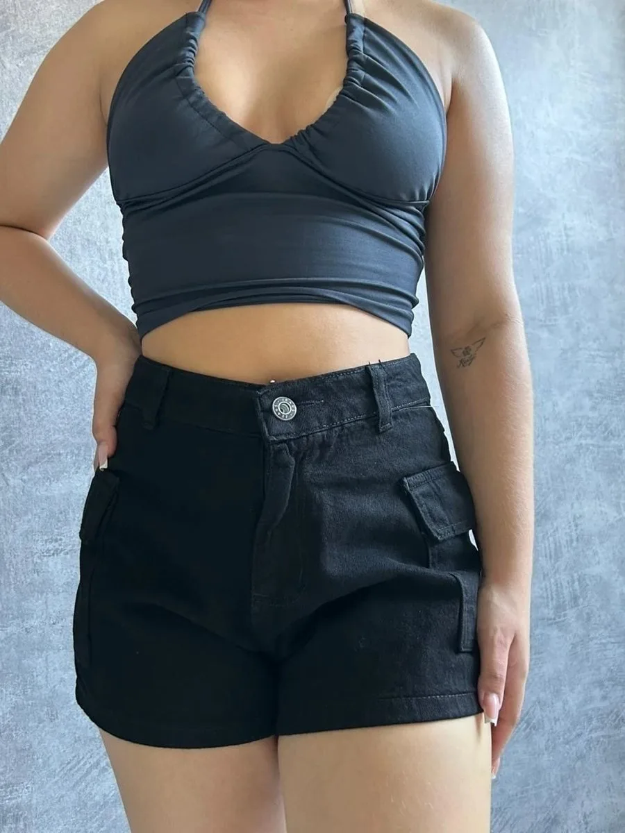 Short Mom Cargo Jeans Preto - foto 1